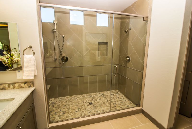 Open Concept Shower with Natural Stone Accents